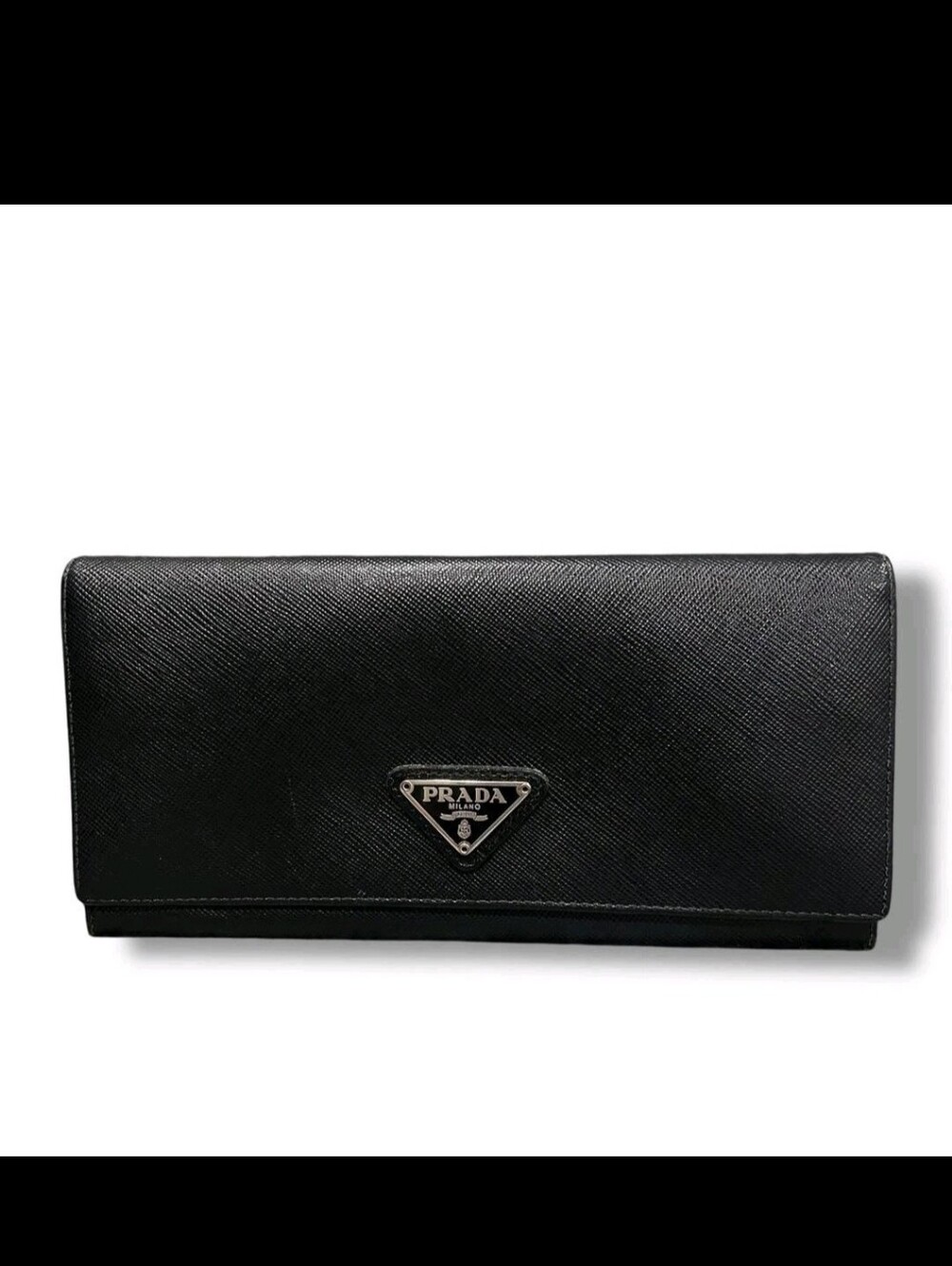 PRADA Black Saffiano Leather Women's Long Wallet with Card Slots